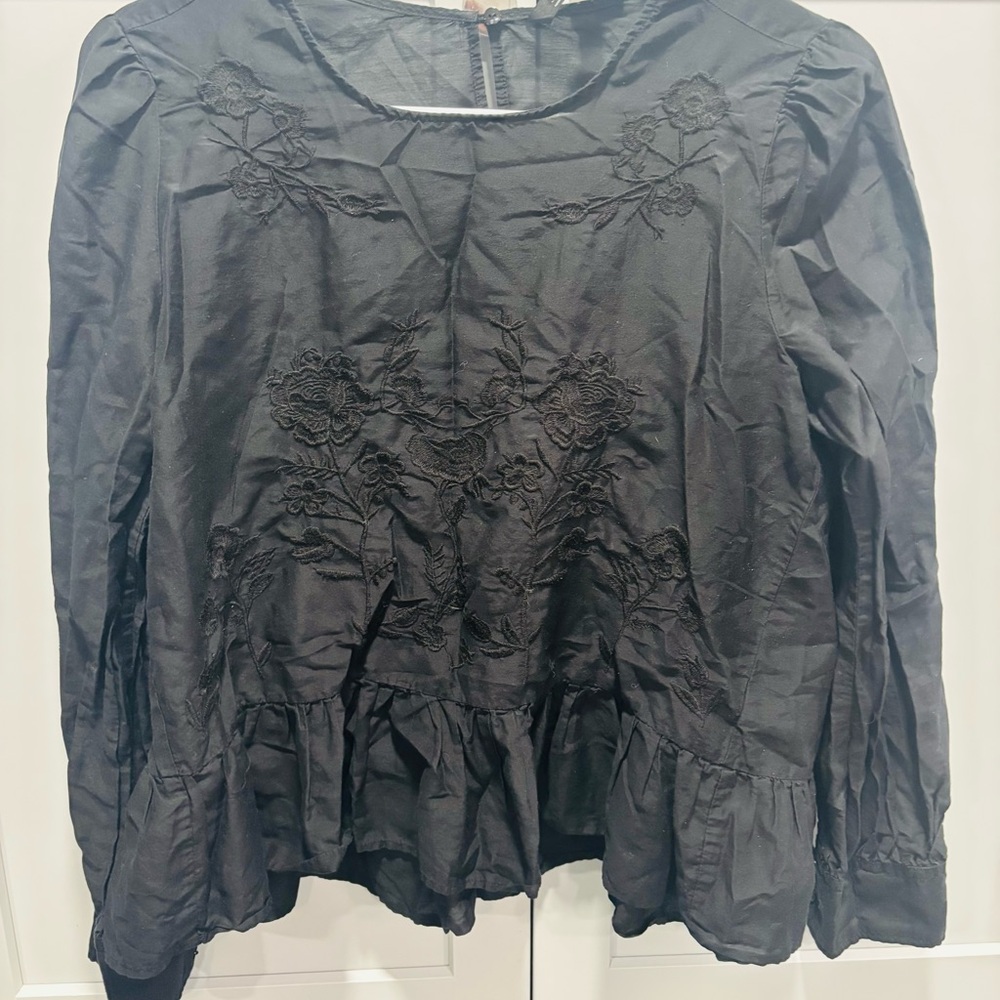 Zara Premium Denim Collection Embroidered Peplum Too Size S